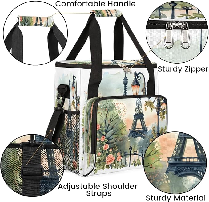 Watercolor Tower Rose Coffee Maker Carrying Bag Compatible with K-Mini or K-Mini Plus Portable Single Cup Coffee Maker Case with Pockets for K Cup Pods