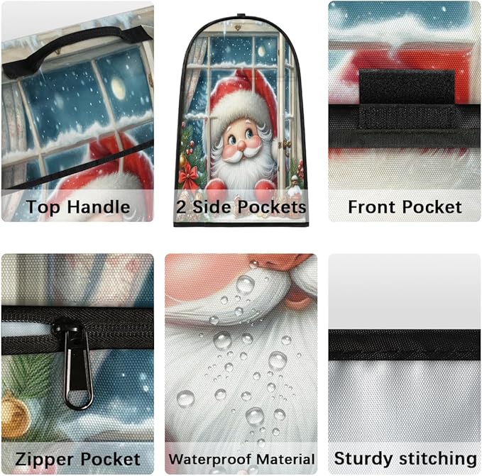 cfpolar Kitchen Aid Mixer Cover Compatible with 6-8 Quarts Holly Santa Claus Christmas Stand Mixer Cover Kitchen Aid Mixers Accessories Appliance Organizer Bag Dust Covers with Zipper Pocket