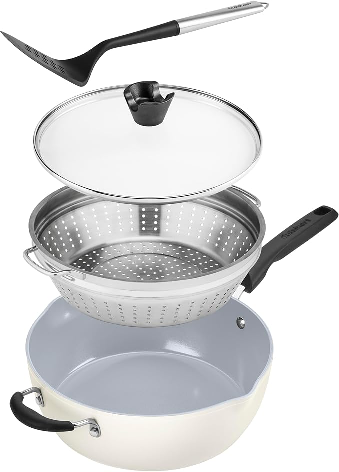 Cuisinart Preferred Pan 4-Pc Set - Crème de la Creme (4.5 Qt. Multi-Purpose Pan w/Cover Steamer Slotted Turner)