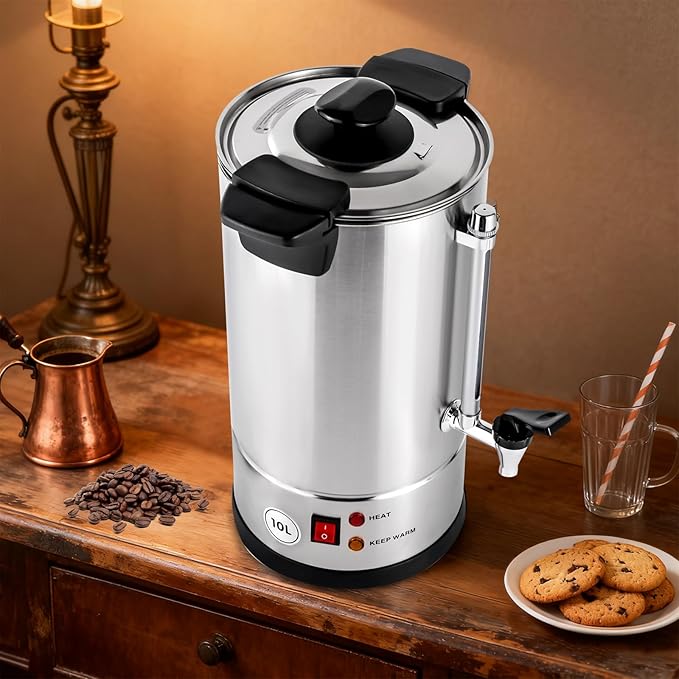 Stainless Steel Coffee Urn5L Hot Water Urn Coffee MakerCommercial Grade Hot Coffee Dispenser for BuffetCateringWeddingGathering Adjustable Temperature 86-230°F (Silver)