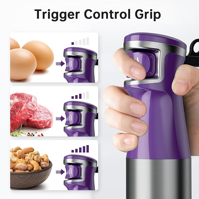 Immersion Blender Handheld Corded Hand Blenders Set 1100W Trigger Variable Speed 5 in 1 Stick Emulsifier with Chopper Whisk and Frother for Soup Baby Food and Smoothies Purple