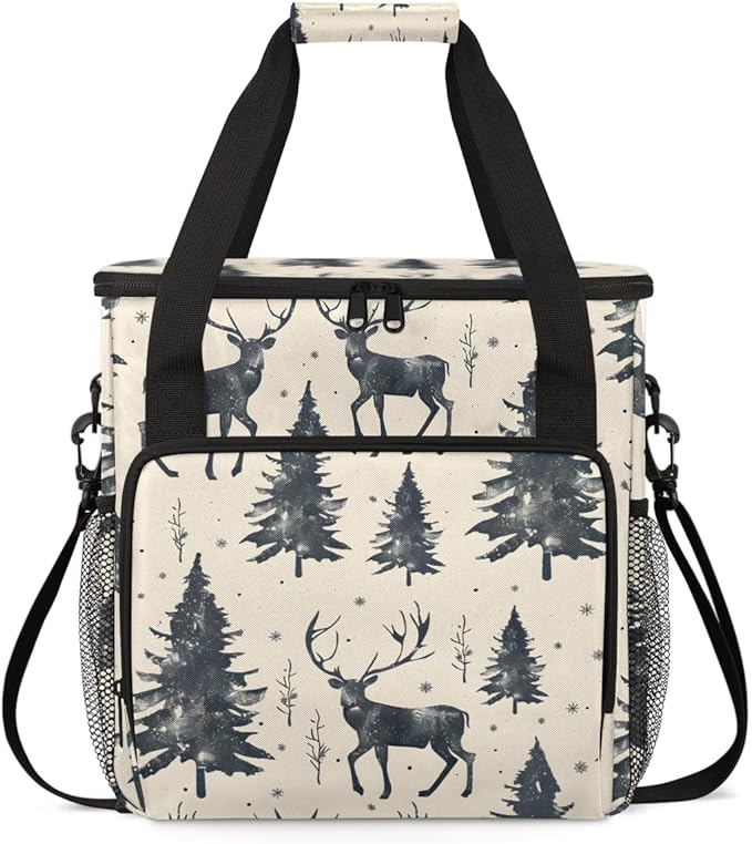Christmas Festivals Coffee Maker Carrying Bag Deer Tree Travel Storage Bag Compatible with K-Mini or K-Mini Plus Single Serve Coffee Brewer Carrying Case with Multiple Pockets &amp Shoulder Strap