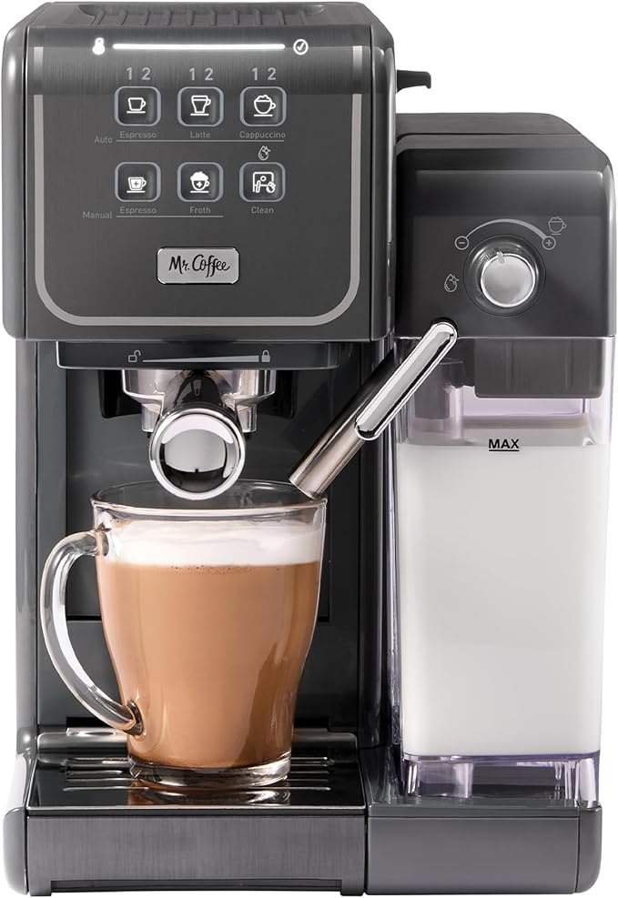 Mr. Coffee One-Touch CoffeeHouse+ Espresso Cappuccino and Latte Maker Home Coffee Machine with 19-Bar Italian Pump and Milk Frother Ideal for Latte Espresso and Coffee Lovers