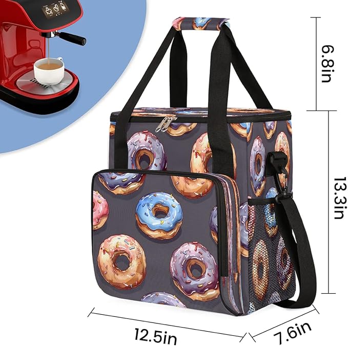 Chocolate Donuts Coffee Maker Carrying Bag for Keurig K-Mini or K-Mini Plus Storage Portable Coffee Maker Travel Bag