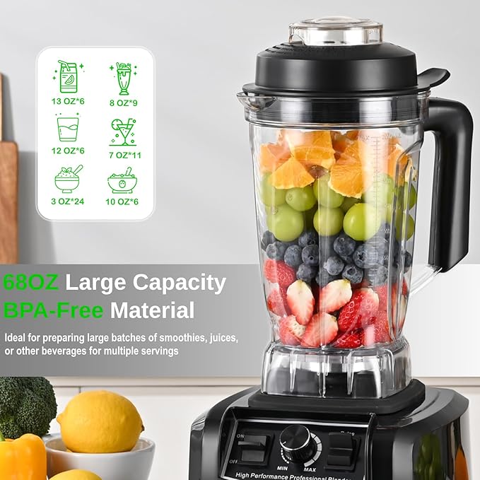 Kitchen in the box Blender 68 OZ - 1500 Watt Kitchen Smoothie Blenders Large Capacity Professional Blender Making Frozen Drinks Ice Crushing Protein Shakes BPA Free (Black)