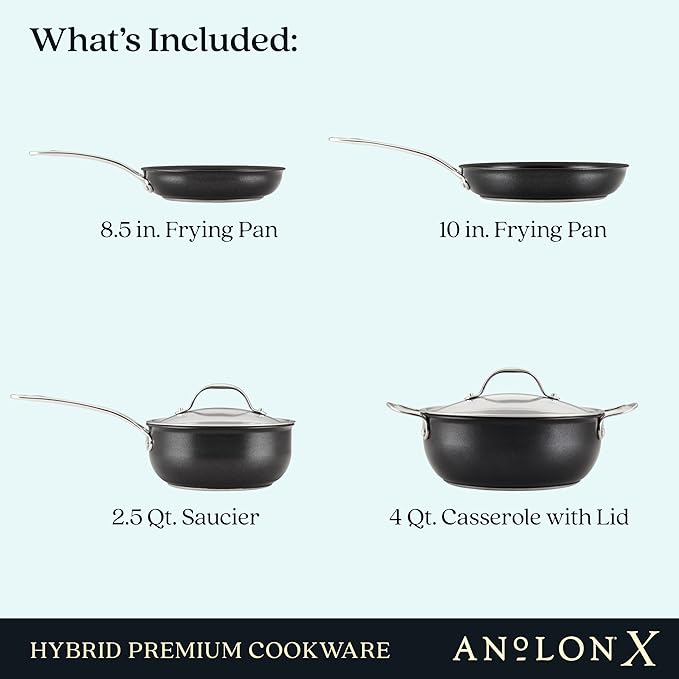 Anolon X Hybrid Nonstick Cookware Induction Pots and Pans Set Stainless steel handles 6 Piece - Dark Gray
