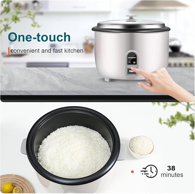 Commercial Rice Cooker Large Capacity 30-Cup (UnCooked) 60-Cup (Cooked) with One Touch Operation and 12-Hour Keep Warm Easy to Use and clean 1600W White