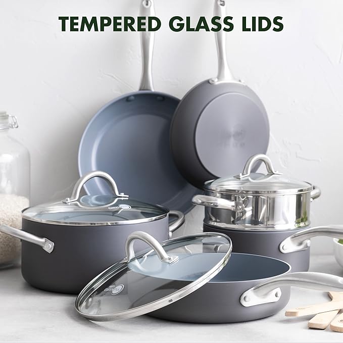 GreenPan Lima Hard Anodized Healthy Ceramic Nonstick 12 Piece Cookware Pots and Pans Set PFAS-Free Oven Safe Gray