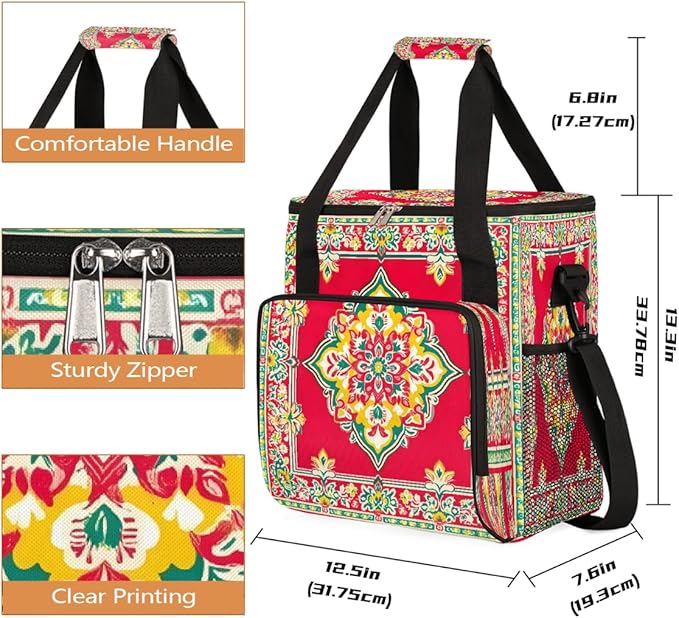 Red Window Mandala Coffee Maker Carring Bag Travel Carrying Storage Tote Bag Compatible with Keurig K-Mini or K-Mini Plus Portable Single Serve Coffee Brewer Case with Pockets for K-cup Pods