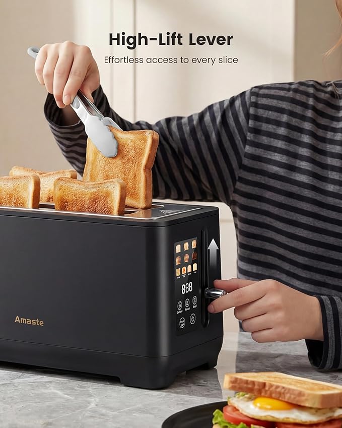 4 Slice Toaster Long Slot Touch Screen Retro Toaster with Digital Countdown Extra-Wide Slots for Bagels &amp Artisan Bread 6 Browning Levels 5 Bread Modes Defrost Reheat Cancel Stainless Steel