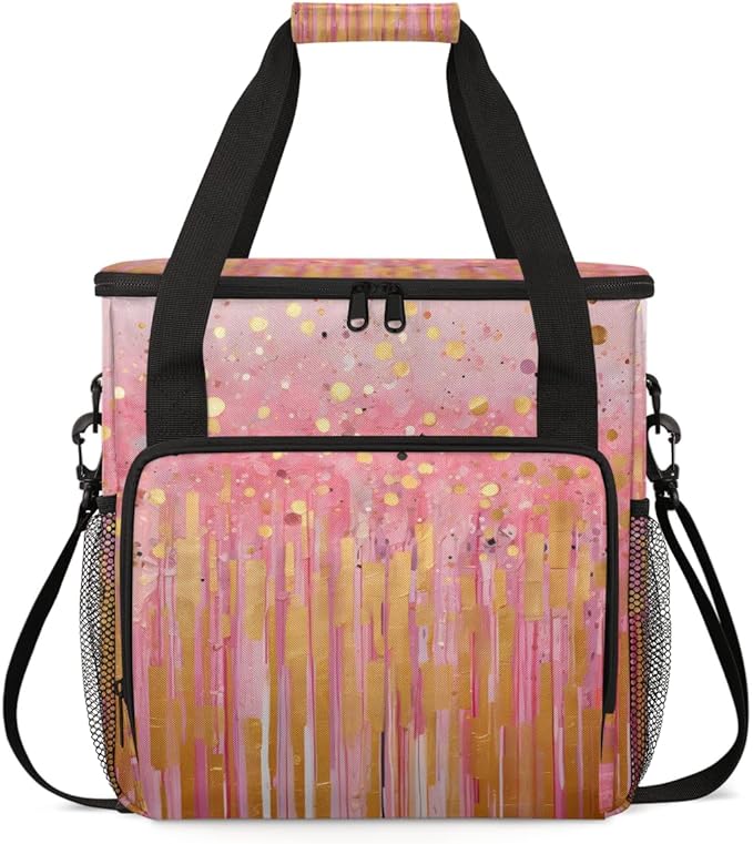 Glitter Coffee Maker Carrying Bag Peach Red Portable Travel Storage Tote Bag Compatible with K-Mini or K-Mini Plus Single Serve Coffee Brewer Carrying Case with Multiple Pockets &amp Shoulder Strap