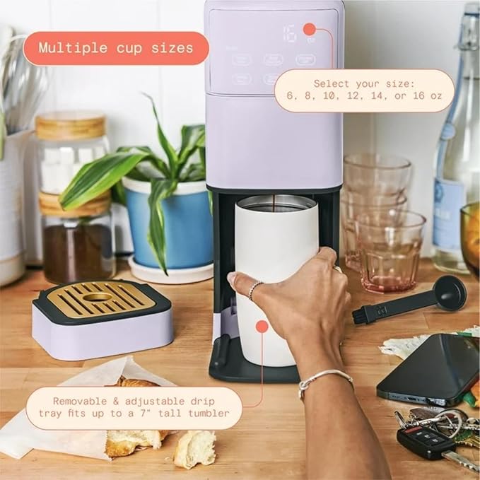 Programmable Single Serve Coffee Maker with Integrated Burr Grinder Touch Controls Fresh Custom Brew Compact Design Easy to Use