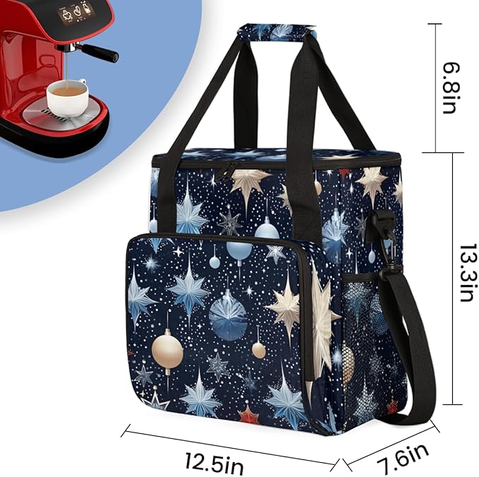 Snowflake Coffee Maker Carrying Bag Christmas Bell Travel Storage Bag Compatible with K-Mini or K-Mini Plus Single Serve Coffee Brewer Carrying Case with Multiple Pockets &amp Shoulder Strap