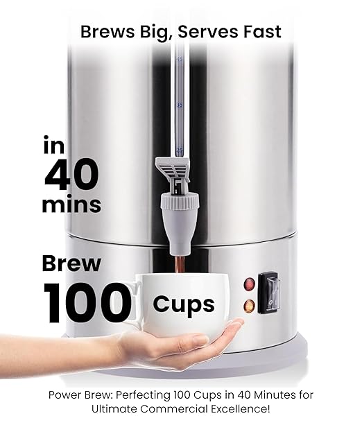 SYBO SR-CP100BG Commercial Coffee Urn &amp Hot Beverage Dispenser Fast Brew Keeps Warm – Ideal for Coffee Tea Water at Events &amp Catering 100-Cup 16 L Grey