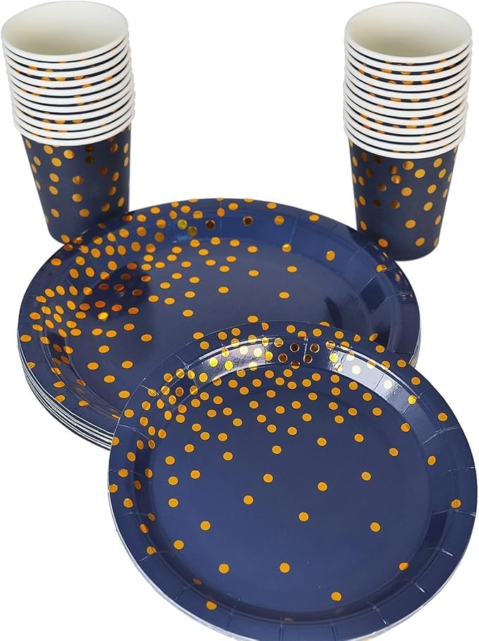 175PCS Blue Plates and Napkins Party Supplies Blue and Gold Party Decorations Serve 25 Guests - Royal Blue Paper Plates for Birthday 2026 Graduation Party Decorations