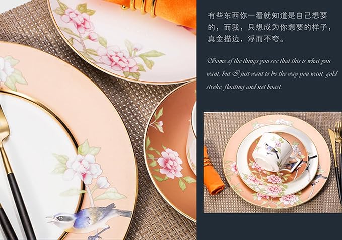 24 piece bone china dinnerware set for 6 luxury dinnerware sets for home wedding partyFreezer Safe Elegant Dining PlatesFlower and bird elements