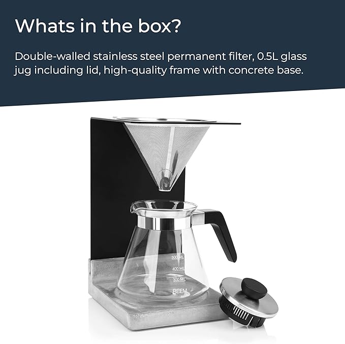 BEEM - Pour Over Coffee Maker 4 Piece Coffee Dripper Machine with Glass Jug Serves up to 4 Cups (0.5L)
