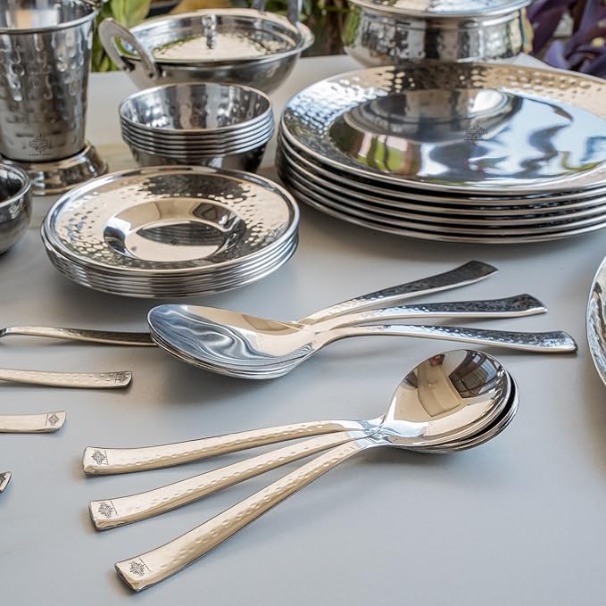 Indian Art Villa Stainless Steel Dinner Set/Thali Set of 52 Pieces Dinnerware Tableware Or Crockery