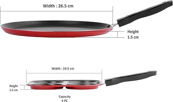 Sumeet 2.6mm Thick Non-Stick Cherry Cookware set (Dosa Tawa – 26.5cm Dia + Mini Multi Snack Maker – 19.5cm Dia)