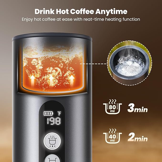 Maestri House 150W Espresso Maker with 2-3 Min Fast Self-Heating Portable Travel Espresso Coffee Machine with Bag Small Tea Cup Also Holder for NS Capsule &amp Ground Coffee for Car Camping RV Hi