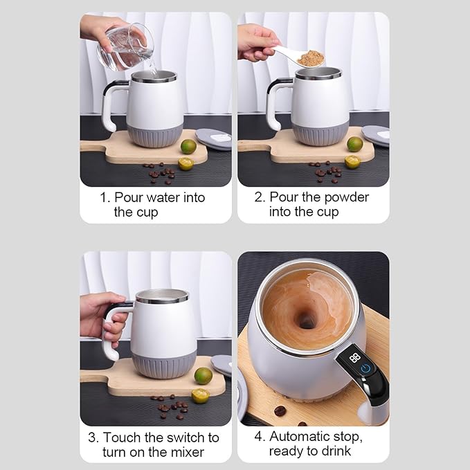 Self Stirring Coffee Mug - Mixing Blending Tumbler with Lid | Automatic Magnetic Stirring Coffee Cup for Milk Tea Beverage Chocolate Cafe Kitchen Desk Camping Travel