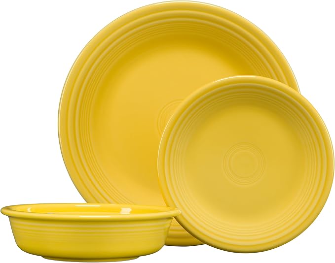 Fiesta® Classic Rim 3-Piece Dinnerware Set – Durable Ceramic Lead-Safe Dishwasher/Microwave/Oven Safe – Made in USA Dinnerware - Sunflower