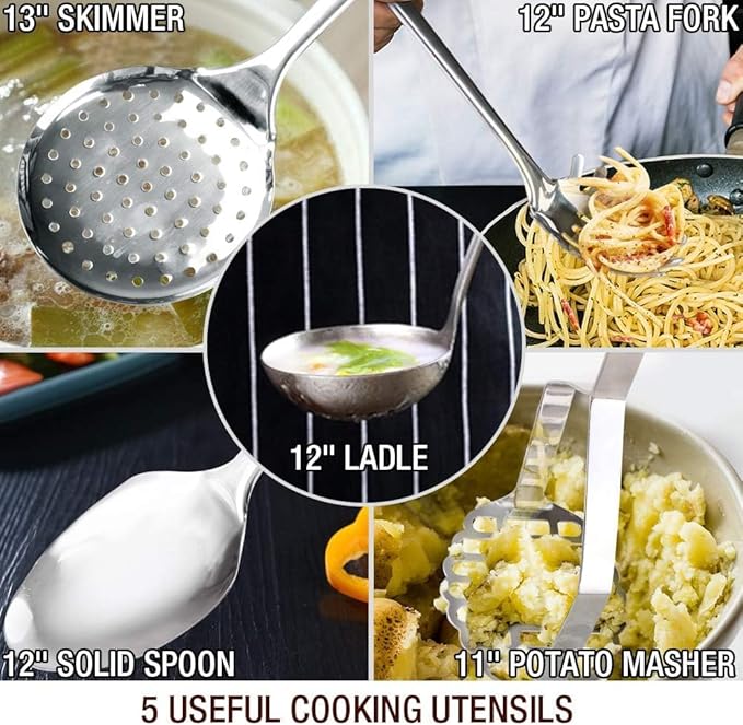 HOMICHEF 14-Piece Nickel Free Stainless Steel Cookware Set - Nickel Free Pots and Pans Set - Non-Toxic Healthy Induction Cookware