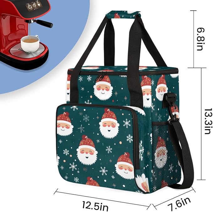 Xmas Santa Claus Coffee Maker Carrying Bag Bright Santa Claus Travel Storage Bag Compatible with K-Mini or K-Mini Plus Single Serve Coffee Brewer Carrying Case with Multiple Pockets &amp Shoulder S