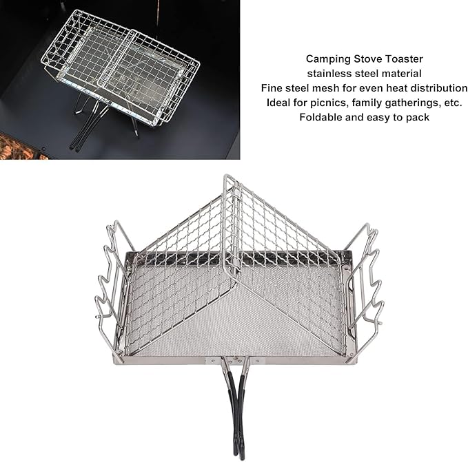Camping Stove Toaster Outdoor Stovetop Toaster Premium Stainless Steel Foldable Portable Stable Structure for Picnic