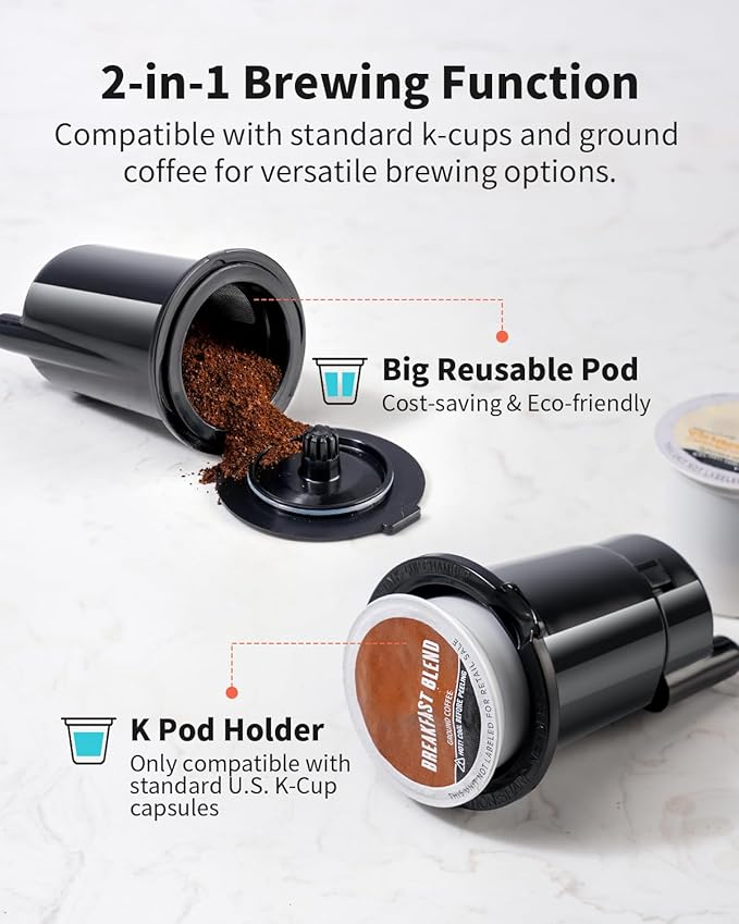 Hot &amp Iced Single Serve Coffee Maker K Cup Pod Coffee Maker Compatible with Grounds Reusable Filter 6–16oz Brew Sizes Large 40oz Water Tank Easy to Use Black