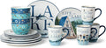Wake at the Lake 16-Piece Dinnerware Set Includes 11-Inch Dinner Plates 9-Inch Salad Plates 14-Oz Mugs &amp 24-Oz Bowls Durable Ceramic Dishwasher &amp Microwave Safe Lakeside-Inspired Design