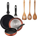 Well Home Set of 3 Pans Diameter 16 x 20 x 24 cm Made of Pressed Aluminium Copper Metallic + 3-Piece Cookware Set Acacia