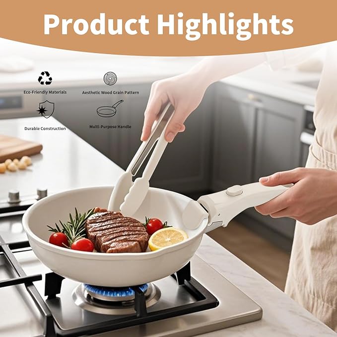 Removable Handle Ivory White Detachable Handle for Pots and Pans Universal Cookware Handles Compatible with Thin Edge Cookware 2 Pack