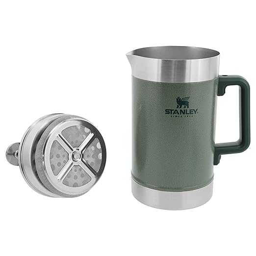STANLEY Classic Stay-Hot French Press Coffee Maker 48 oz | 5 Minute Brew 4 Hours Hot | Mesh Filter for Coffee Grounds | Insulated Stainless Steel French Press | BPA-Free | Hammertone Green