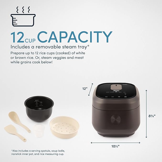 Aroma Housewares Professional 12-Cups (Cooked) / 3Qt. 360° Induction Rice Cooker &amp Multicooker (ARC-7606B) Black 12 Cup