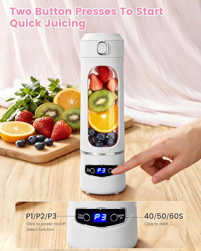 Personal Portable Blender - Smoothies &amp Shakes - 20Oz/600ml Large Capacity High Power Cordless Blender (White)