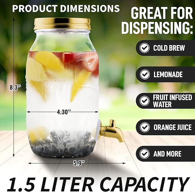 Zulay Kitchen 1.5 Liter Cold Brew Coffee Maker with EXTRA-THICK Glass Carafe &amp Stainless Steel Mesh Filter - Premium Iced Coffee Maker Cold Brew Pitcher &amp Tea Infuser (Gold)