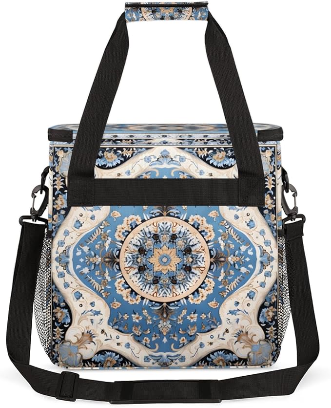 Rich Damask Coffee Maker Carrying Bag Retro Flower Travel Storage Bag Compatible with K-Mini or K-Mini Plus Single Serve Coffee Brewer Carrying Case with Multiple Pockets &amp Shoulder Strap
