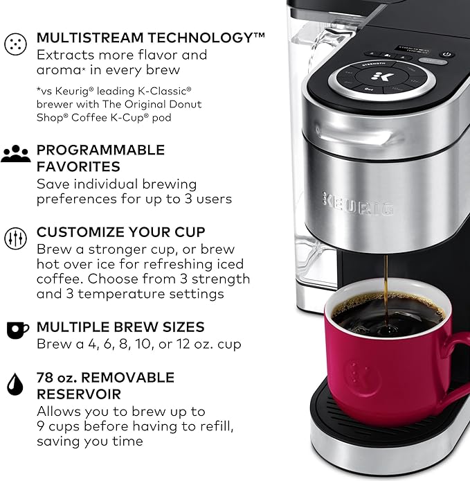 Keurig K-Supreme Plus Single Serve K-Cup Pod Coffee Maker MultiStream Technology Customizable Strength and Temperature Settings Programmable 78oz Removable Reservoir Stainless Steel