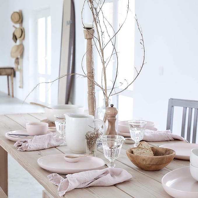 Casafina Ceramic Stoneware 18-Piece Place Setting Service for 6 with Cereal Bowls - Pacifica Collection Marshmallow Pink | Microwave &amp Dishwasher Safe Dinnerware Set | Restaurant Quality Tablewar