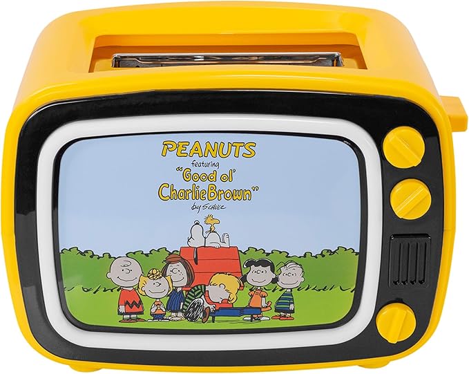 Uncanny Brands Peanuts Retro TV Toaster with Light Up Frame Two Slice Model with Snoopy Artwork Themed Kitchen Appliance