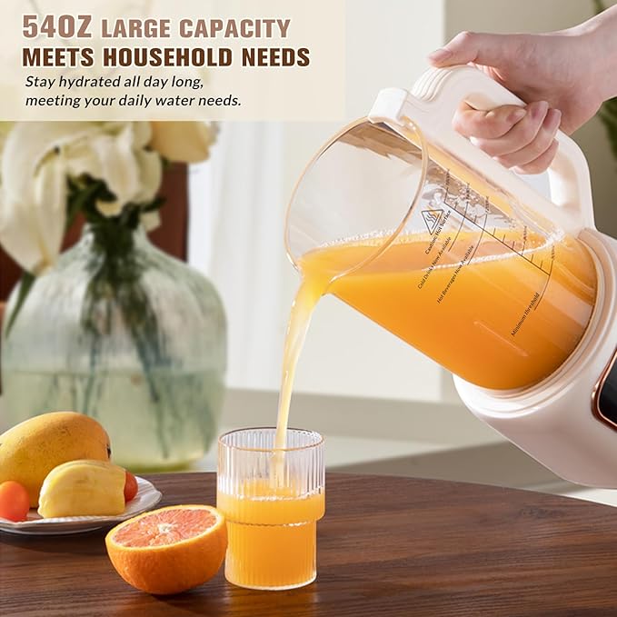 54oz Nut Milk Maker Machine11 in 1 Automatic Soy Milk Maker Blender for Homemade Soy Almond Oat Coconut Plant Based Milks Milkshake and Juice with 24H Delay Start/6H Keep Warm/Auto Clean White