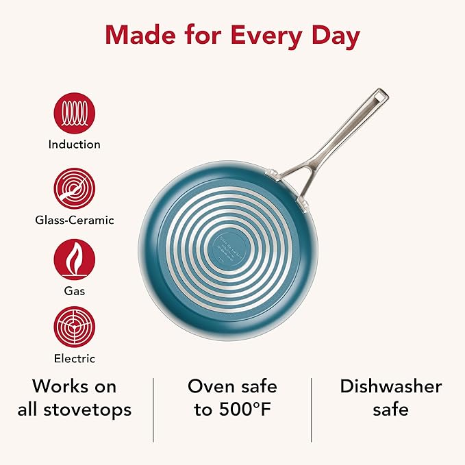 KitchenAid Hard Anodized Ceramic Induction Nonstick Pots and Pans Set with Saucepans Frying Pans Stockpot and Lids Dishwasher Safe 9 Piece Cookware Set with Stainless Steel Handles - Agave Blue
