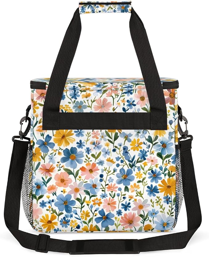 Romantic Flowers Coffee Maker Carrying Bag Portable Travel Storage Tote Bag Compatible with K-Mini or K-Mini Plus Single Serve Coffee Brewer Carrying Case with Multiple Pockets &amp Shoulder Strap