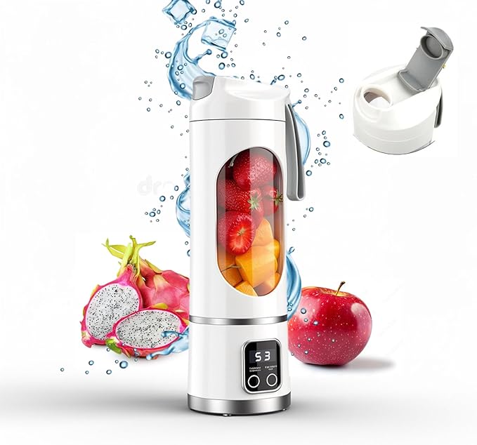 Portable Blender/juicer 12-Blade Cordless Smoothie Maker 15.2oz with Ice Crush Power USB-C Rechargeable Leakproof BPA-Free Self-Cleaning for Shakes Protein Juices Frozen Fruit (White 7.4V)