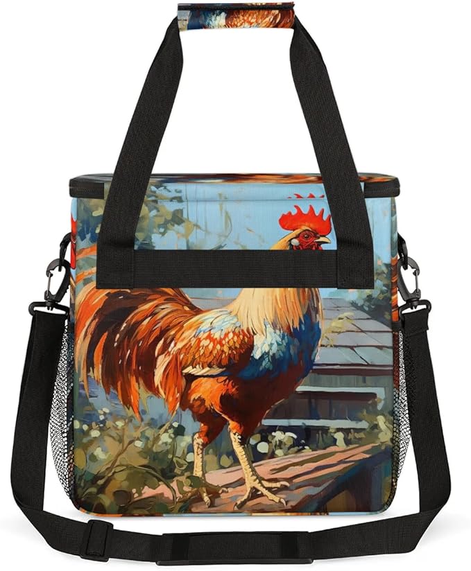 Coffee Maker Carrying Bag Oil Painting Rooster Single Cup Coffee Maker Travel Bag Compatible with Keurig K-Mini or K-Mini Plus Portable Storage Bag with Shoulder StrapAZ-205
