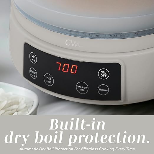 COOK WITH COLOR 3L Glass Mini Low Carb Rice Cooker – Holds 2 Cups Raw/Makes 6 Cups Cooked with Auto Lift Filter Basket Hotpot &amp Steamer for Rice Grains Digital Panel with Keep Warm Cream