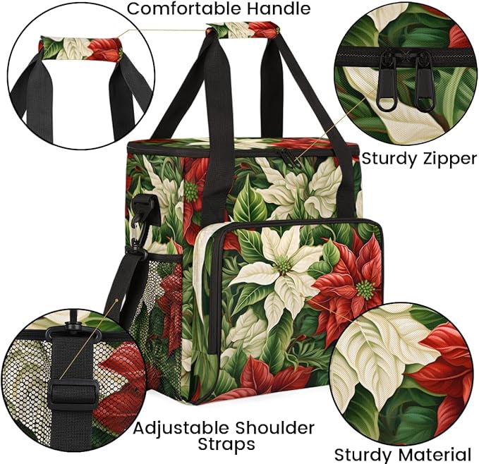 Christmas Flowers Coffee Maker Carrying Bag Holly Berry Travel Storage Bag Compatible with K-Mini or K-Mini Plus Single Serve Coffee Brewer Carrying Case with Multiple Pockets &amp Shoulder Strap