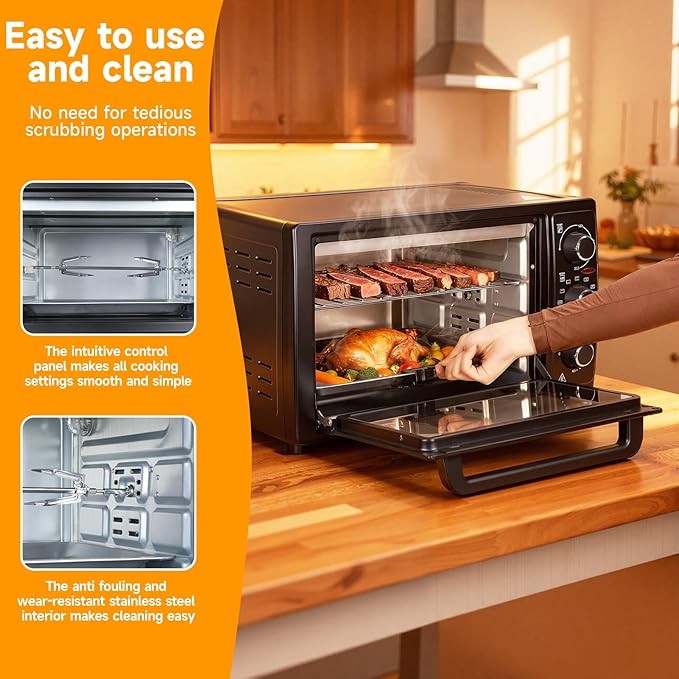 YOXIER 34QT Air Fryer Toaster Oven Combo - 1500W Multi-Functional Countertop Convection Oven &amp Airfryer with Rotisserie Dehydrator Crispy Roast Black Black