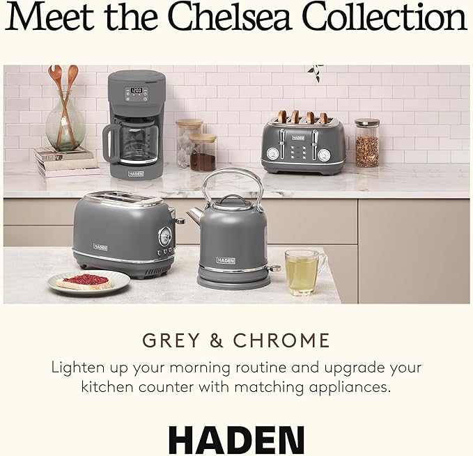 Haden Chelsea 10 Cup Digital Drip Coffee Maker with Glass Carafe Grey &amp Chrome
